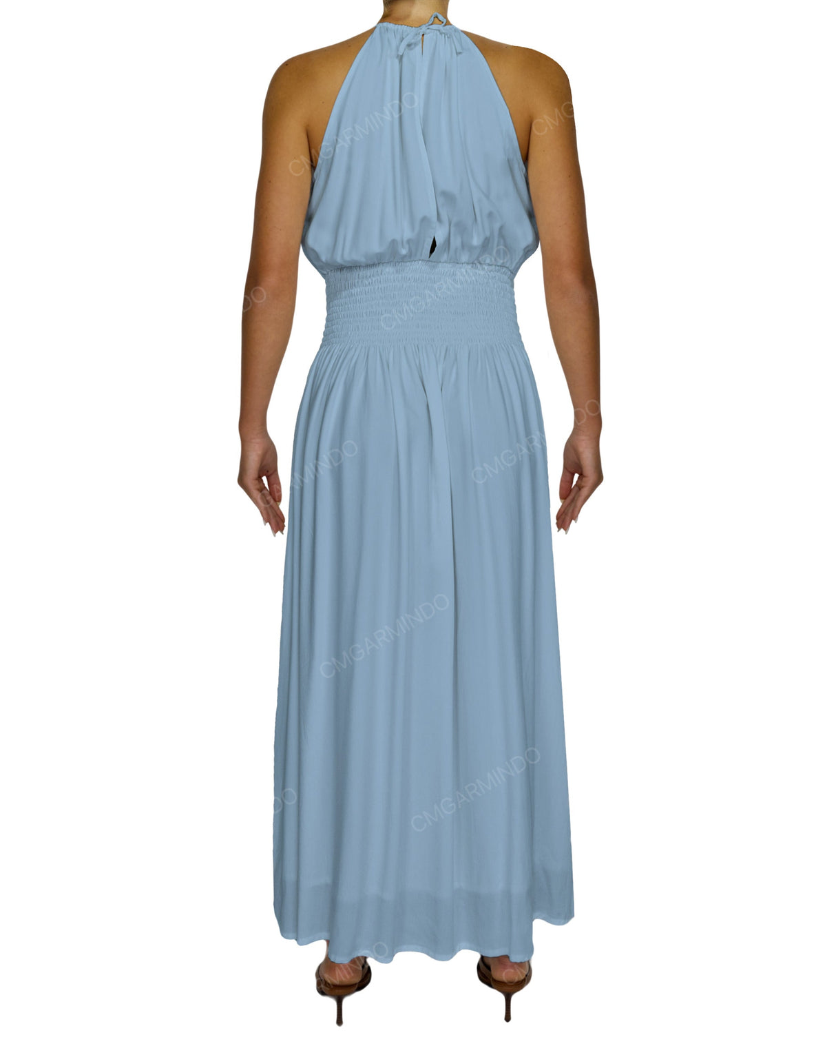 Halter Tie Shirred Waist Maxi Dress
