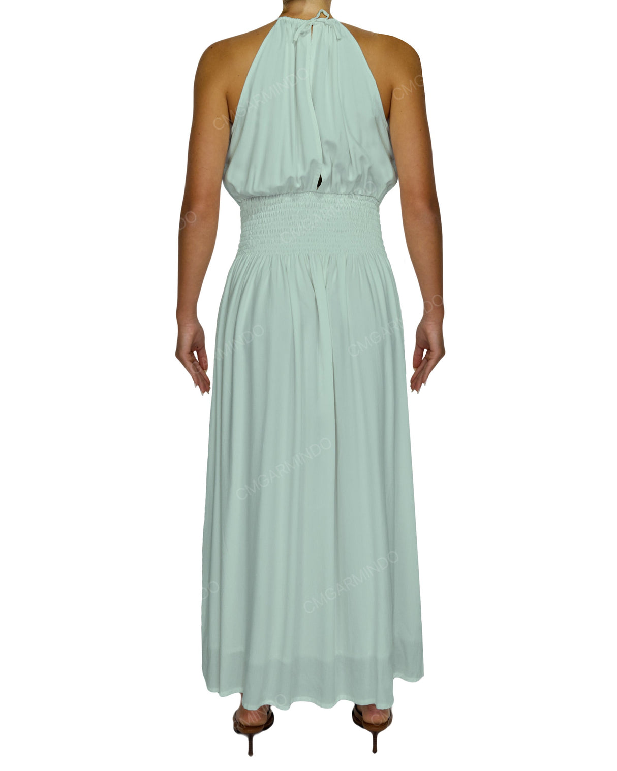 Halter Tie Shirred Waist Maxi Dress