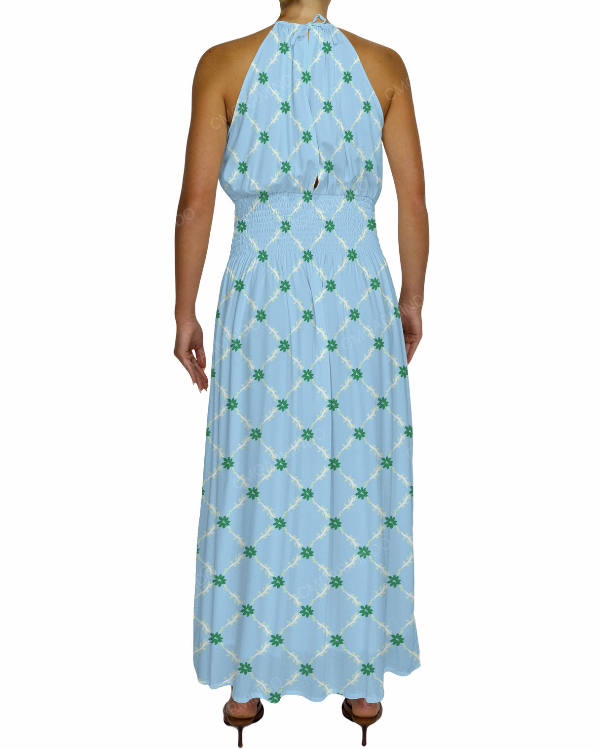 Halter Tie Shirred Waist Maxi Dress