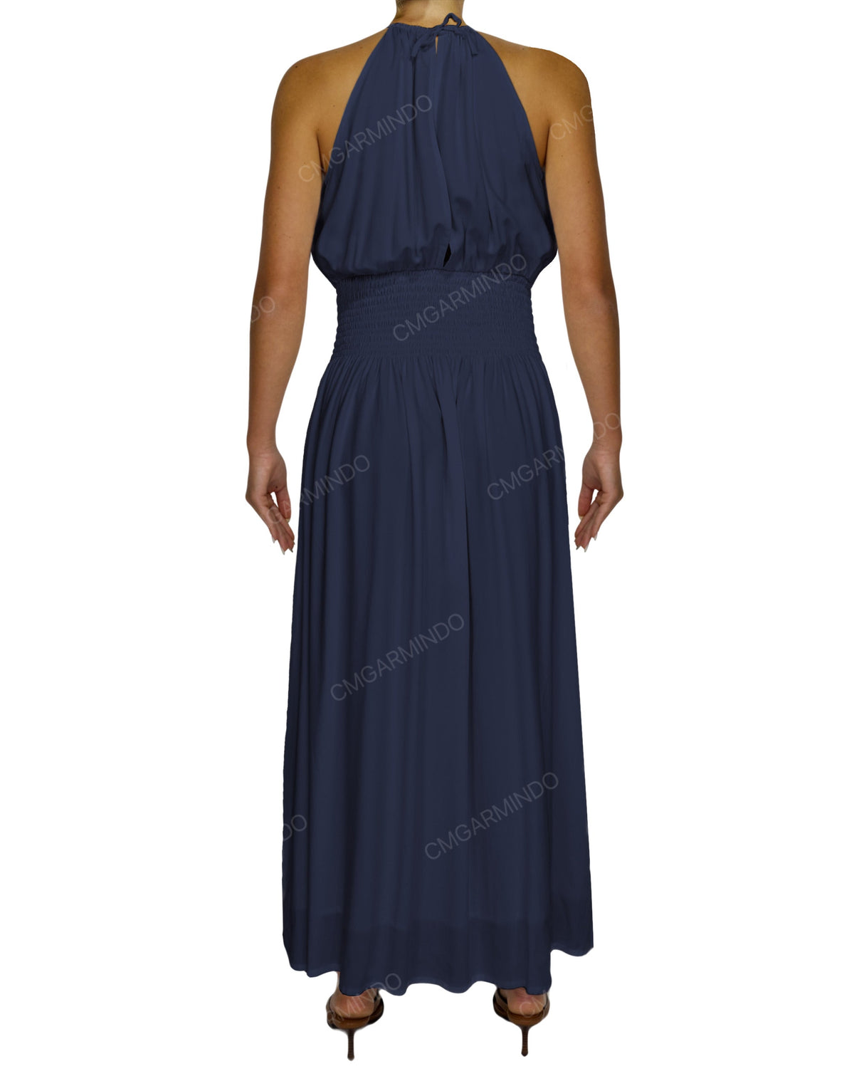 Halter Tie Shirred Waist Maxi Dress