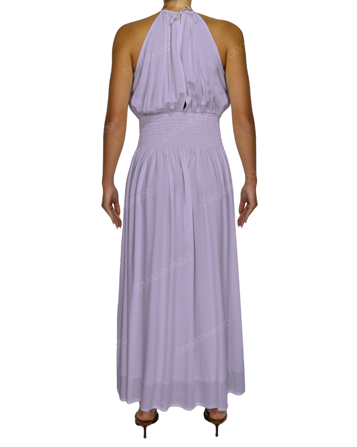 Halter Tie Shirred Waist Maxi Dress