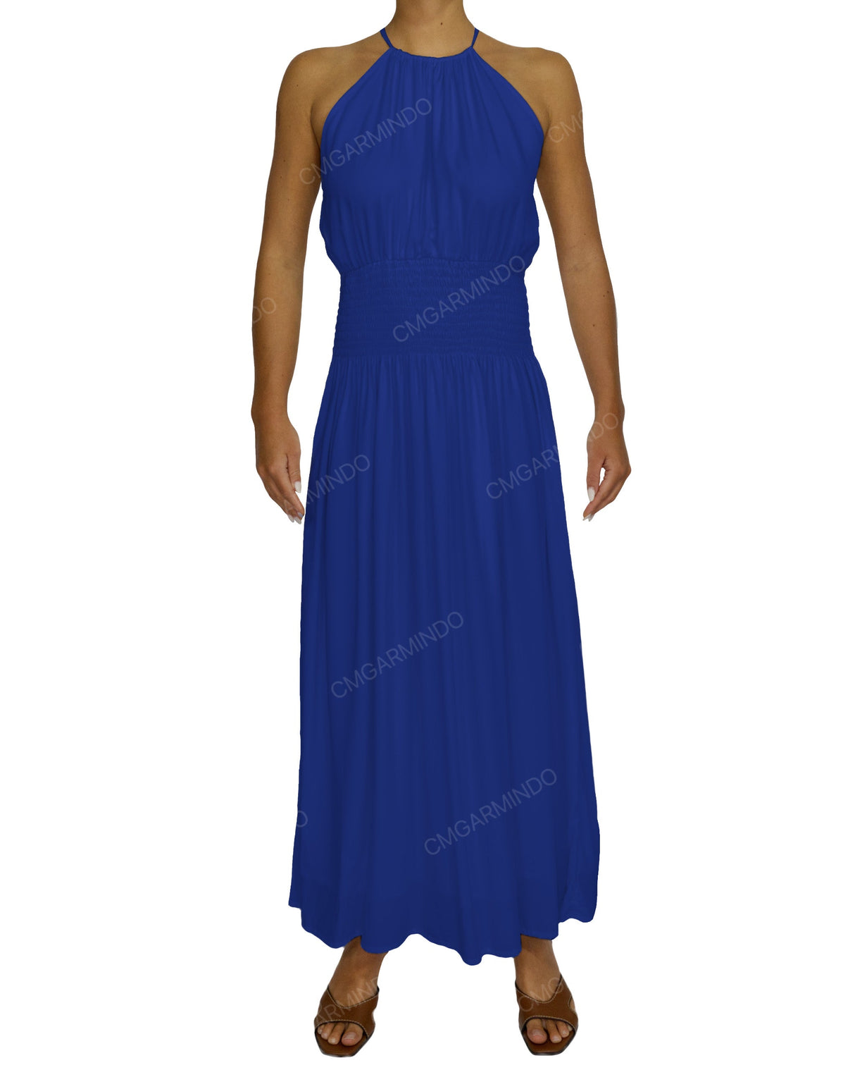 Halter Tie Shirred Waist Maxi Dress