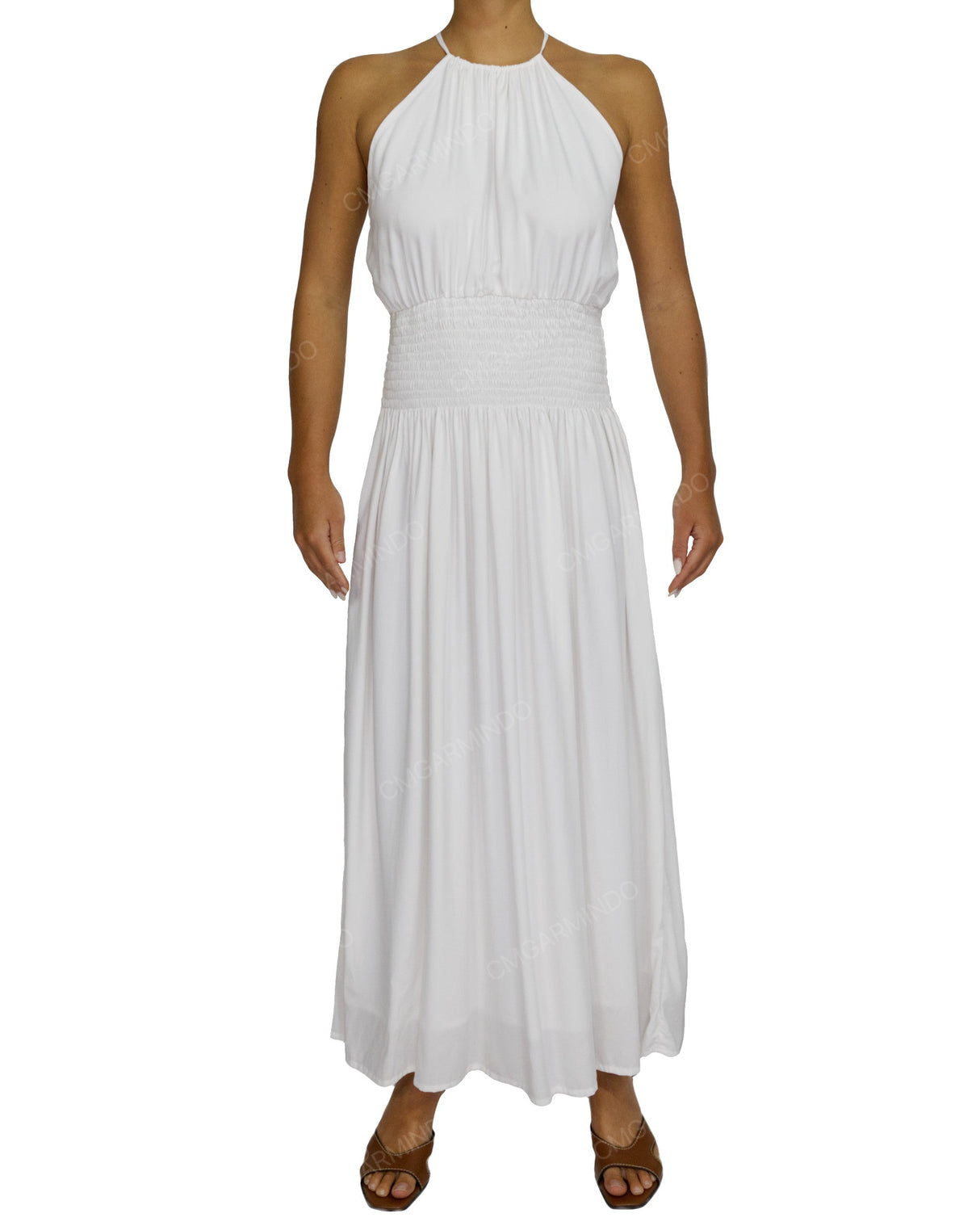 Halter Tie Shirred Waist Maxi Dress