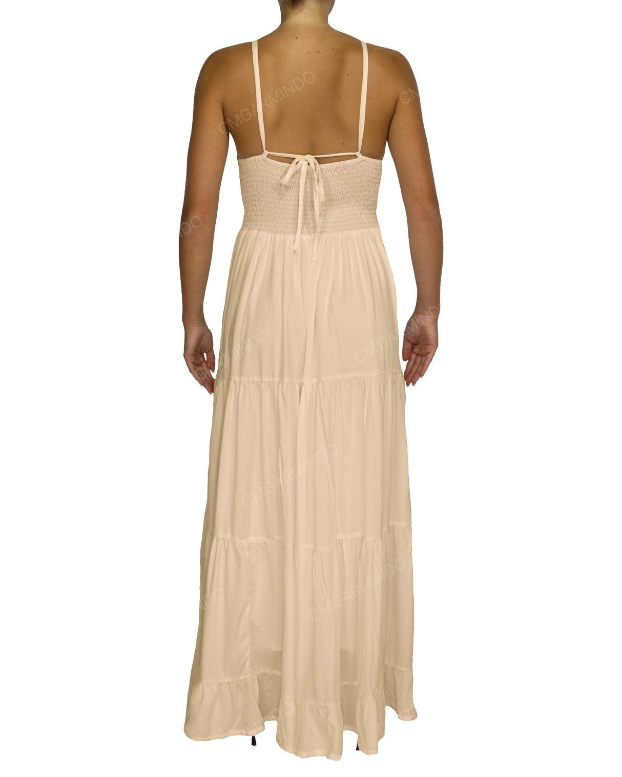 Shirred Halter Tie Tiered Maxi Dress