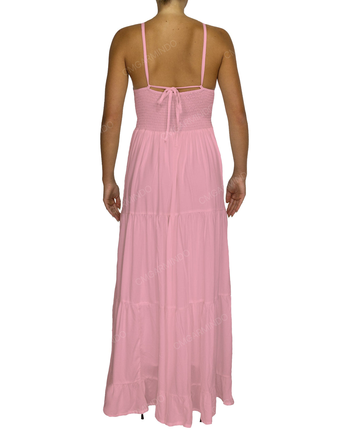 Shirred Halter Tie Tiered Maxi Dress
