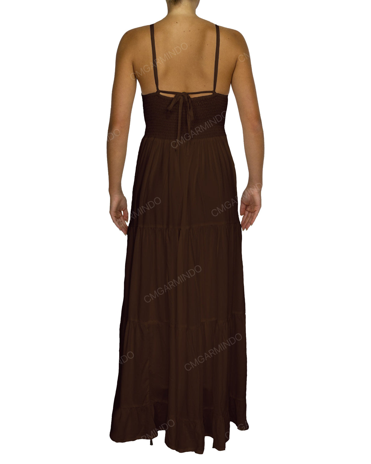 Shirred Halter Tie Tiered Maxi Dress