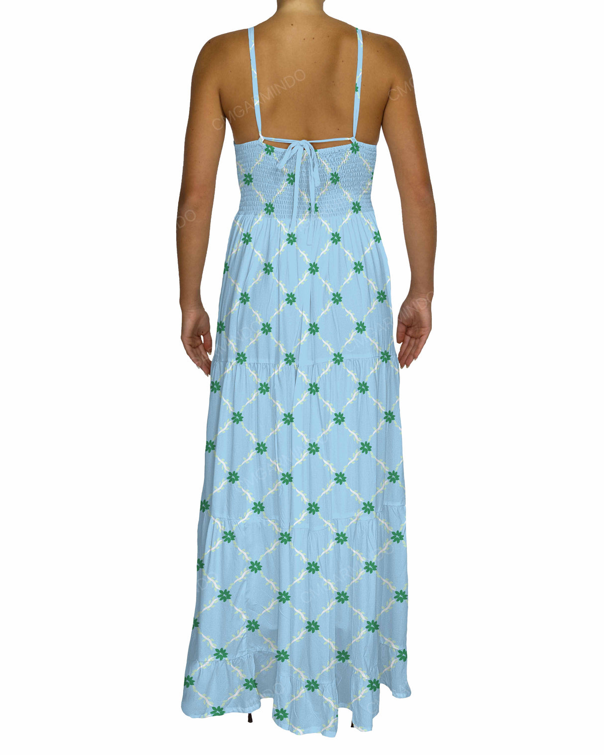 Shirred Halter Tie Tiered Maxi Dress