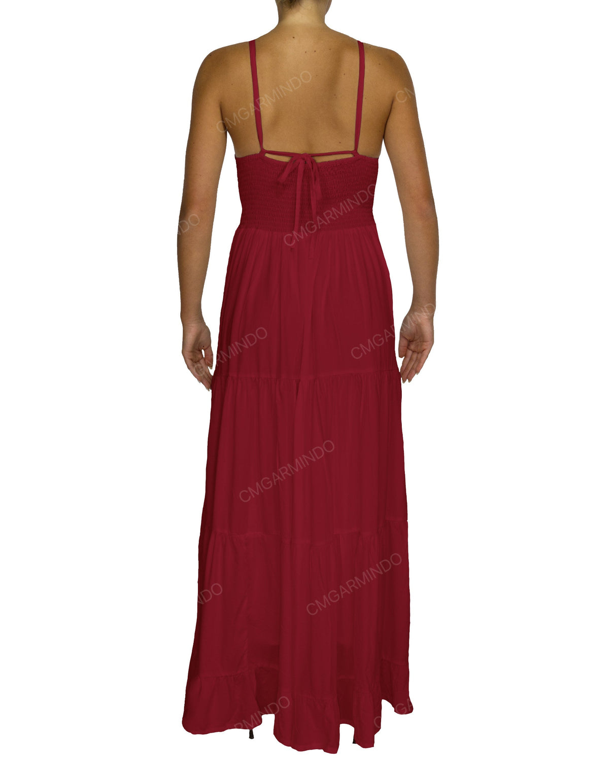 Shirred Halter Tie Tiered Maxi Dress