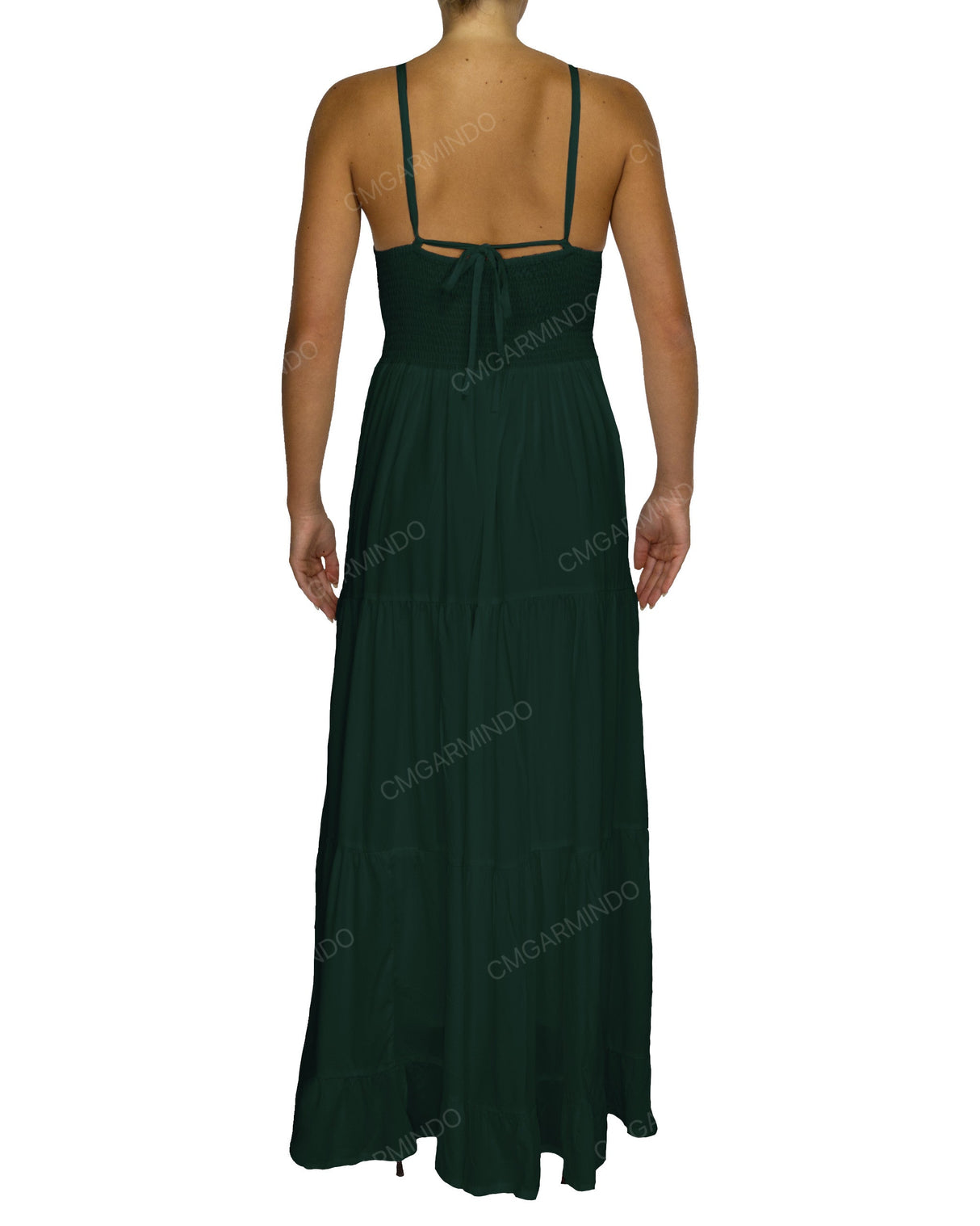 Shirred Halter Tie Tiered Maxi Dress