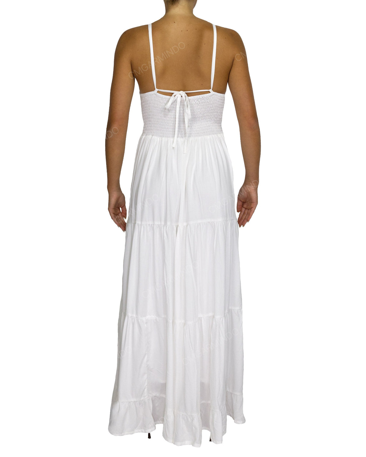 Shirred Halter Tie Tiered Maxi Dress