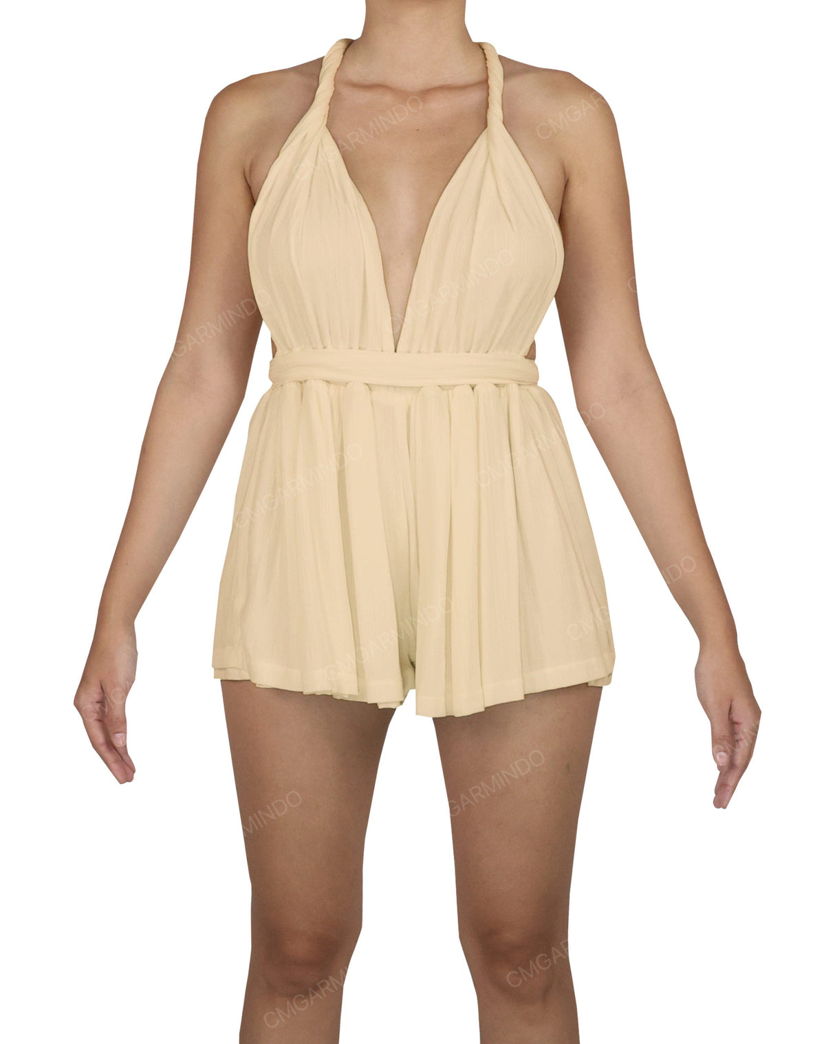 Deep V-neck Twist Strap Mini Romper