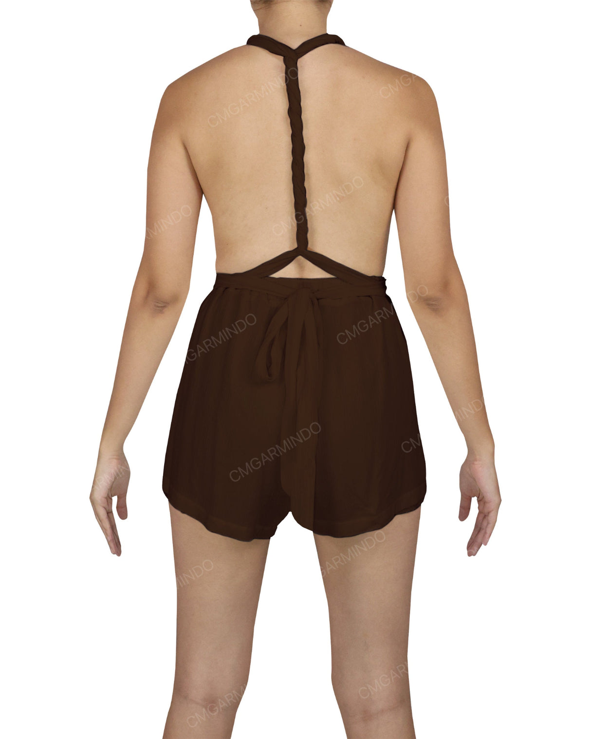 Deep V-neck Twist Strap Mini Romper