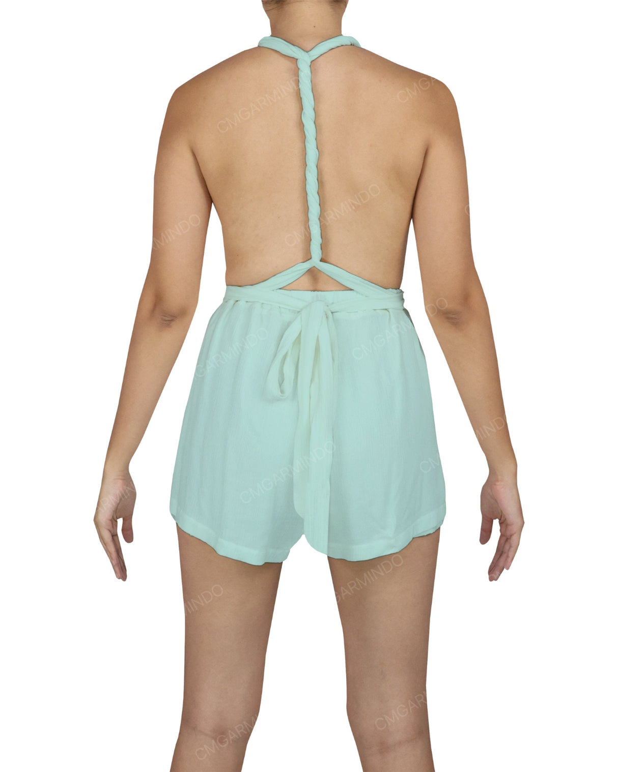 Deep V-neck Twist Strap Mini Romper