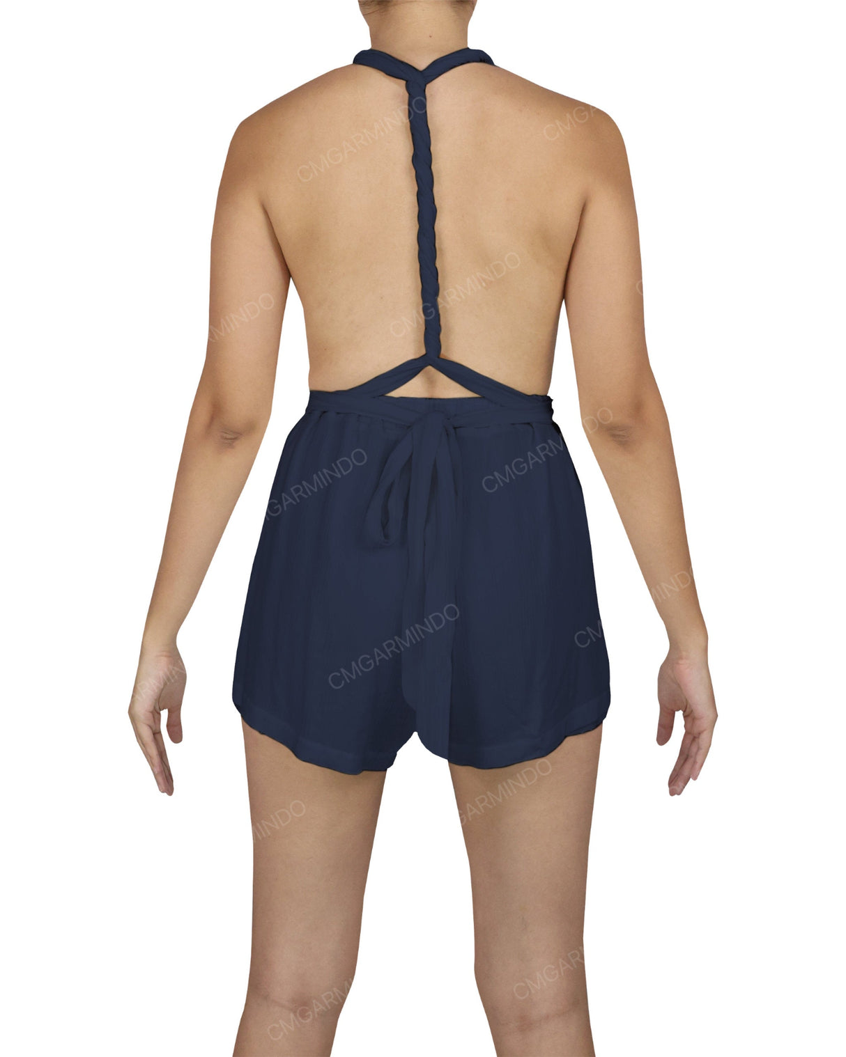 Deep V-neck Twist Strap Mini Romper