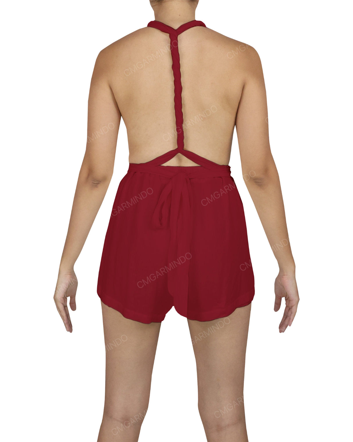 Deep V-neck Twist Strap Mini Romper