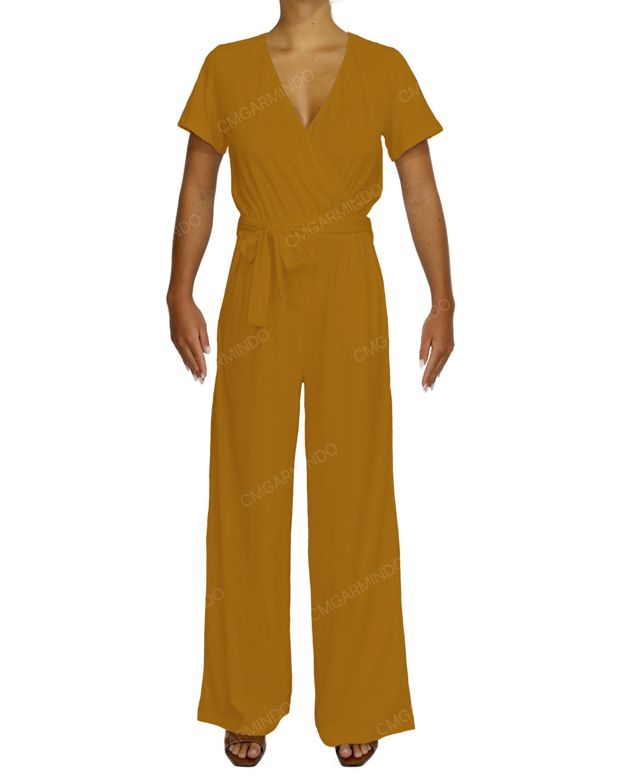 Short Sleeve Wrap Jumpsuit