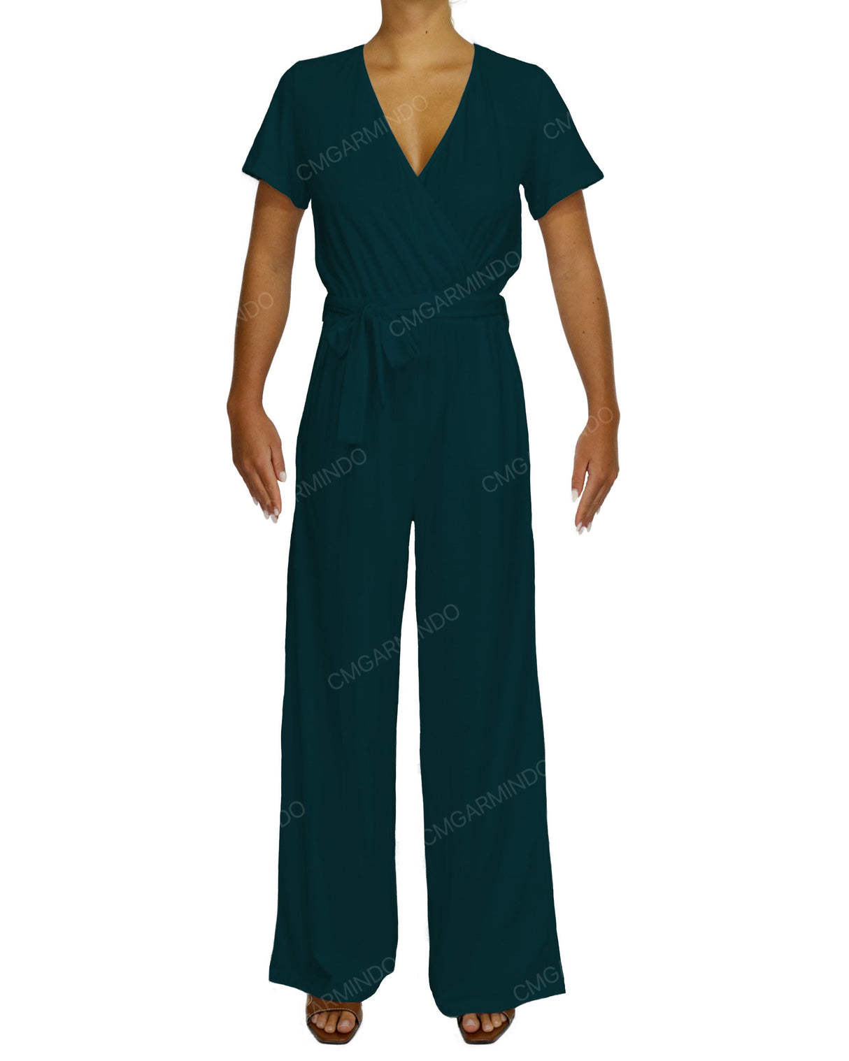 Short Sleeve Wrap Jumpsuit