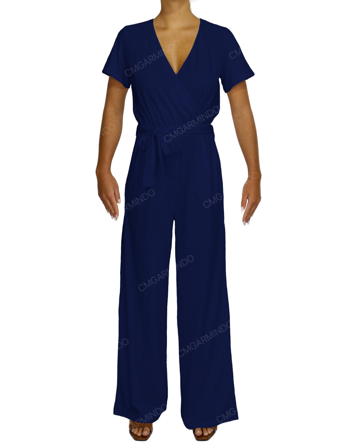 Short Sleeve Wrap Jumpsuit