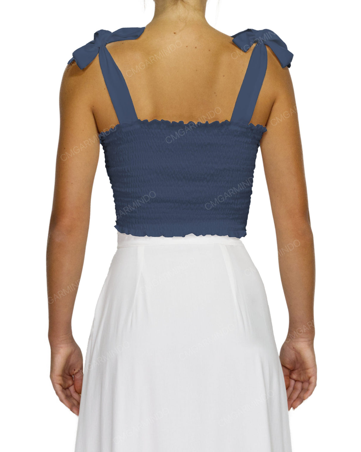 Shirred Shoulder Tie Crop Top