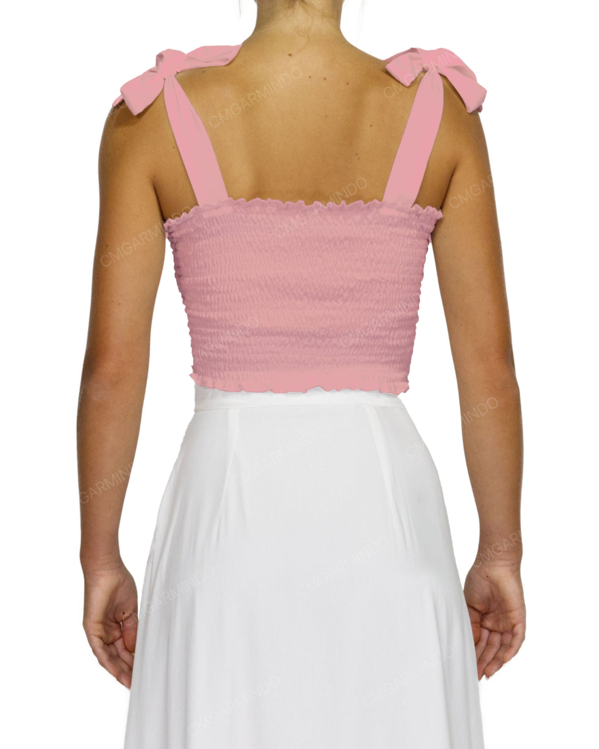 Shirred Shoulder Tie Crop Top