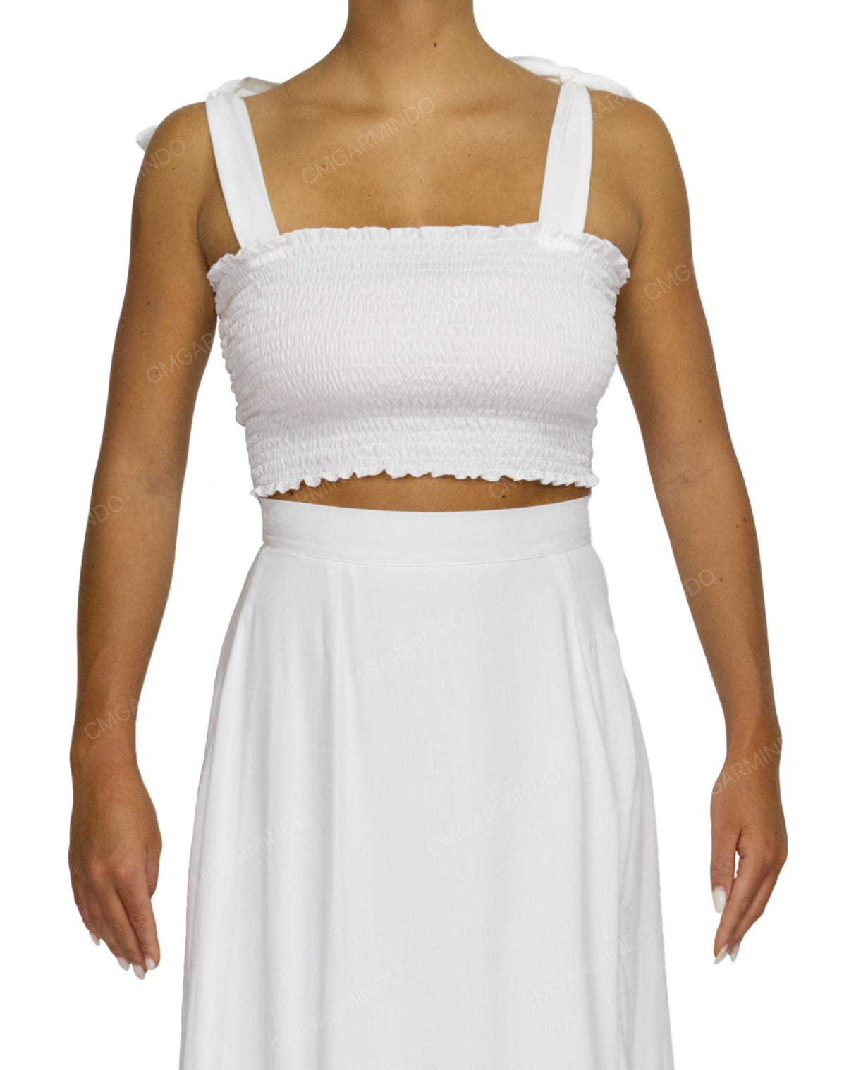 Shirred Shoulder Tie Crop Top