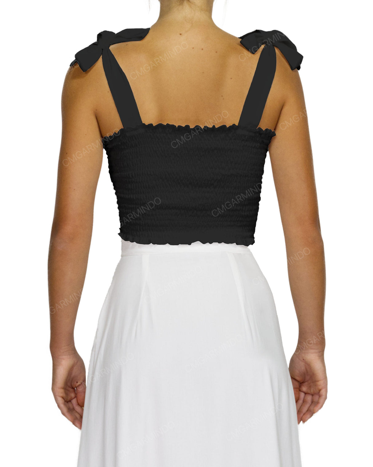 Shirred Shoulder Tie Crop Top
