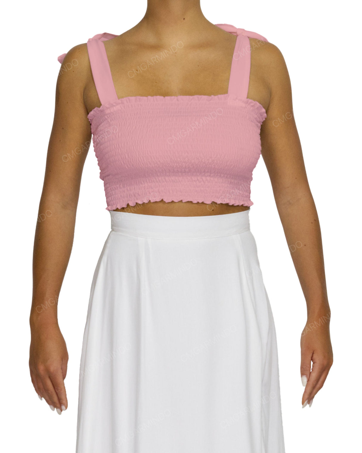 Shirred Shoulder Tie Crop Top