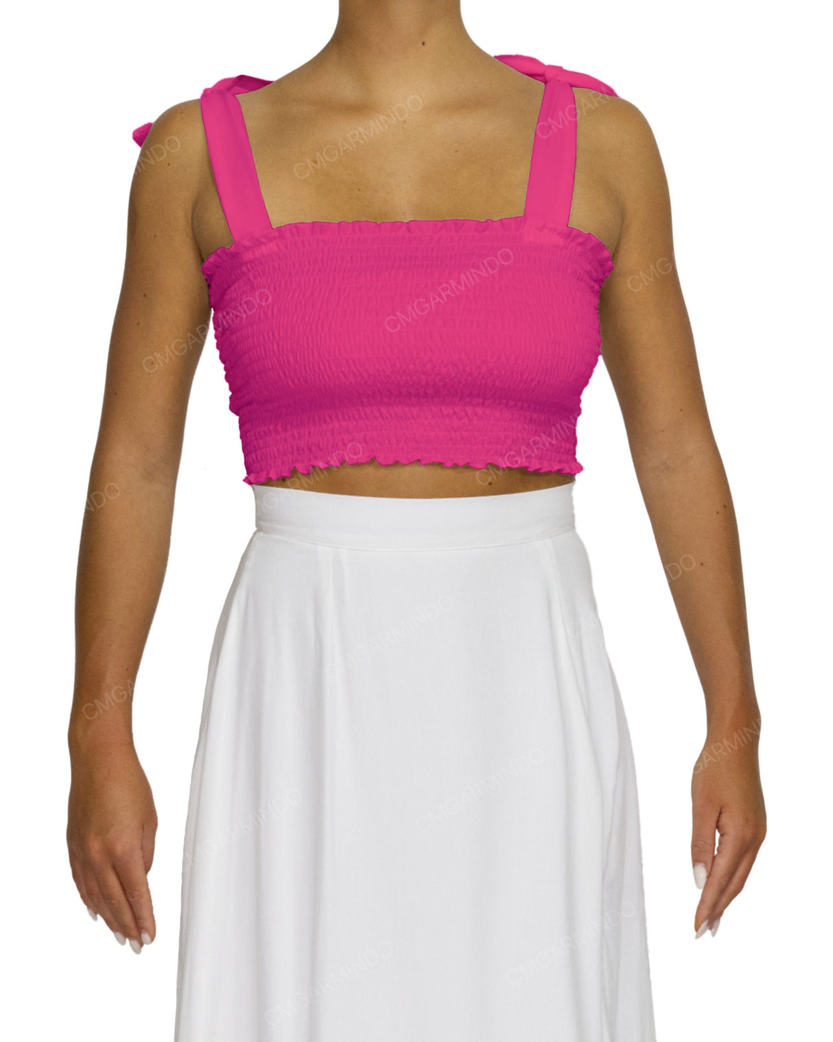 Shirred Shoulder Tie Crop Top
