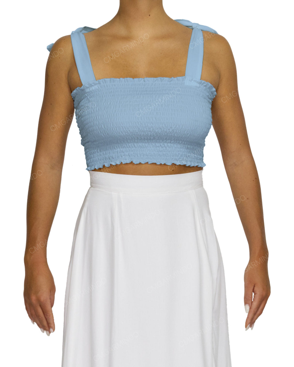 Shirred Shoulder Tie Crop Top