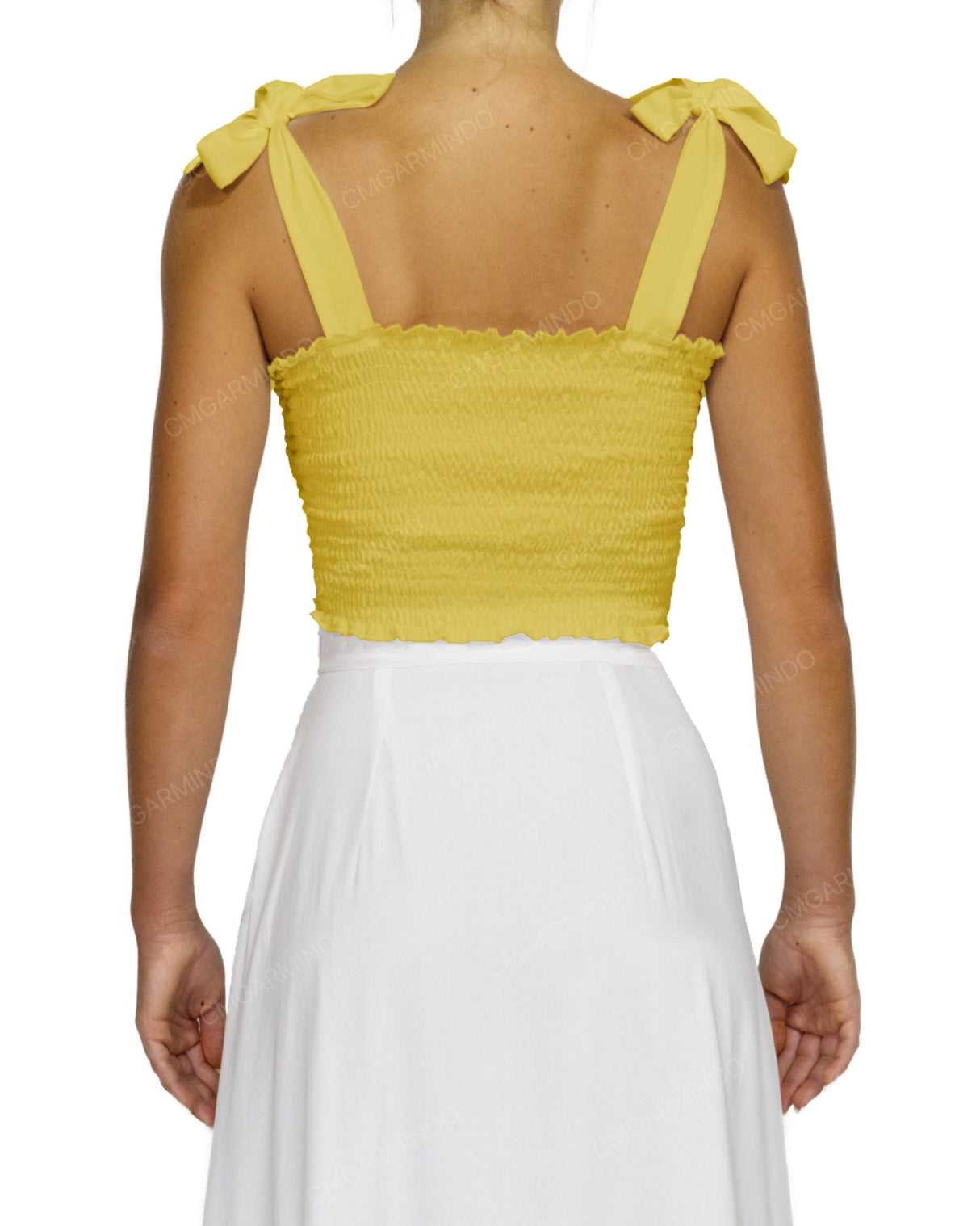 Shirred Shoulder Tie Crop Top