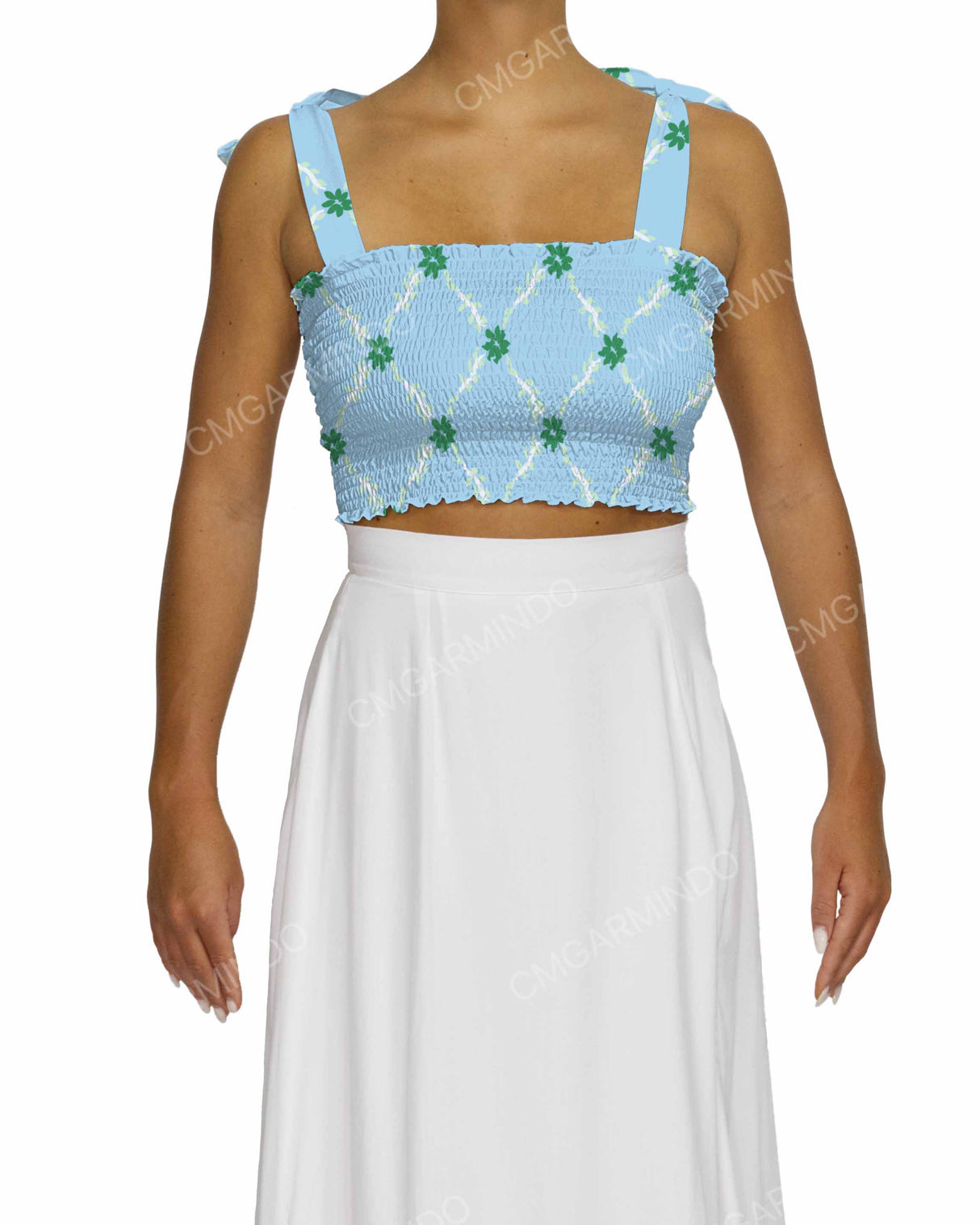 Shirred Shoulder Tie Crop Top