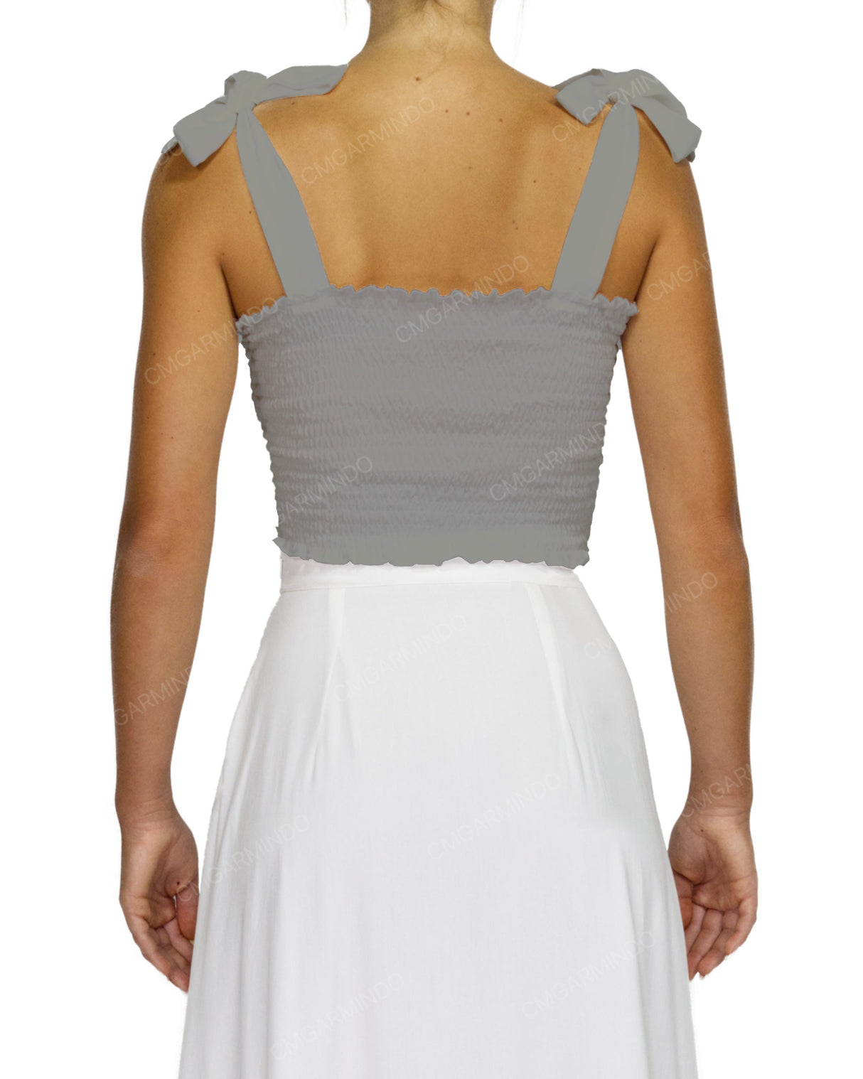 Shirred Shoulder Tie Crop Top