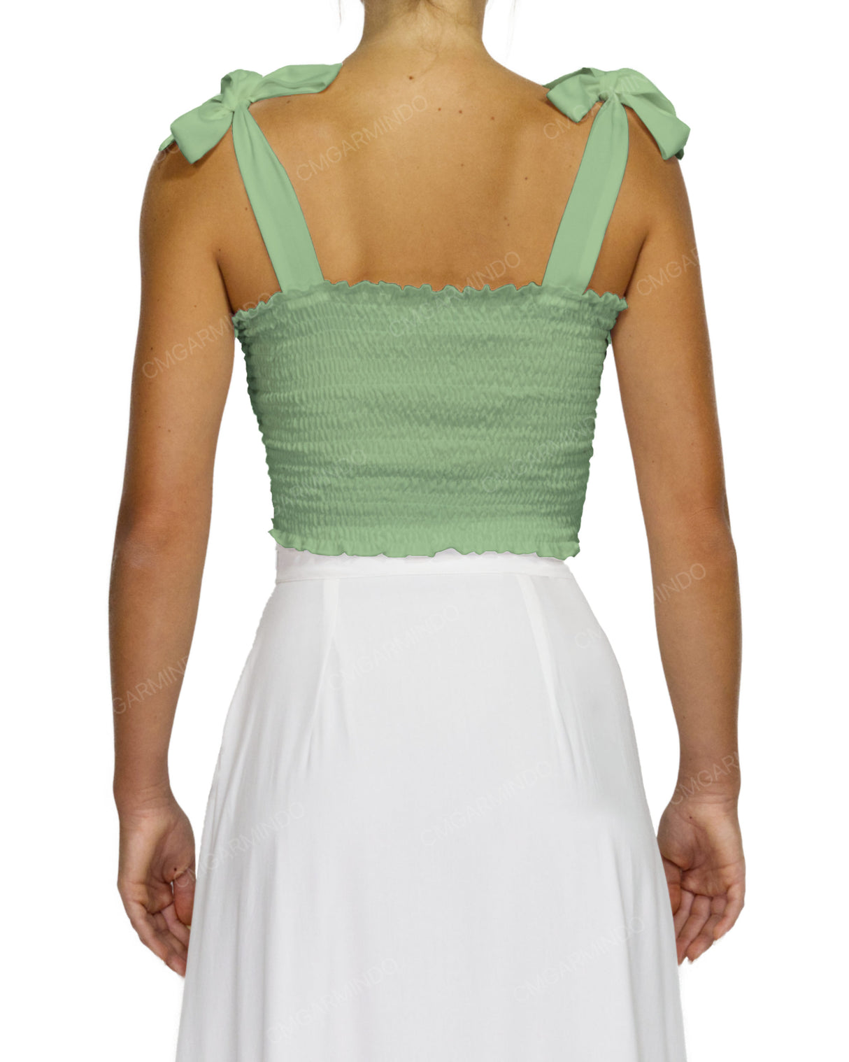 Shirred Shoulder Tie Crop Top