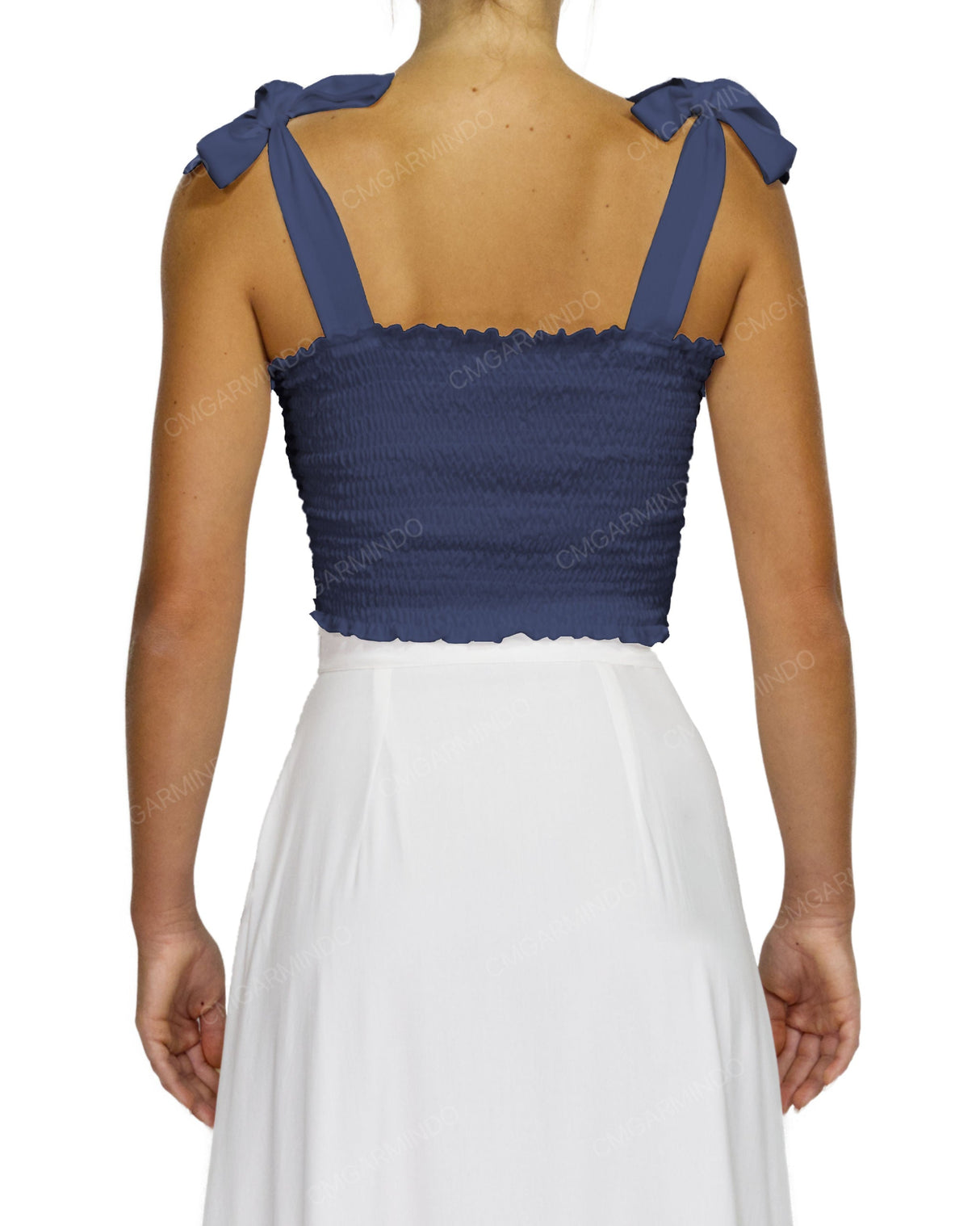 Shirred Shoulder Tie Crop Top