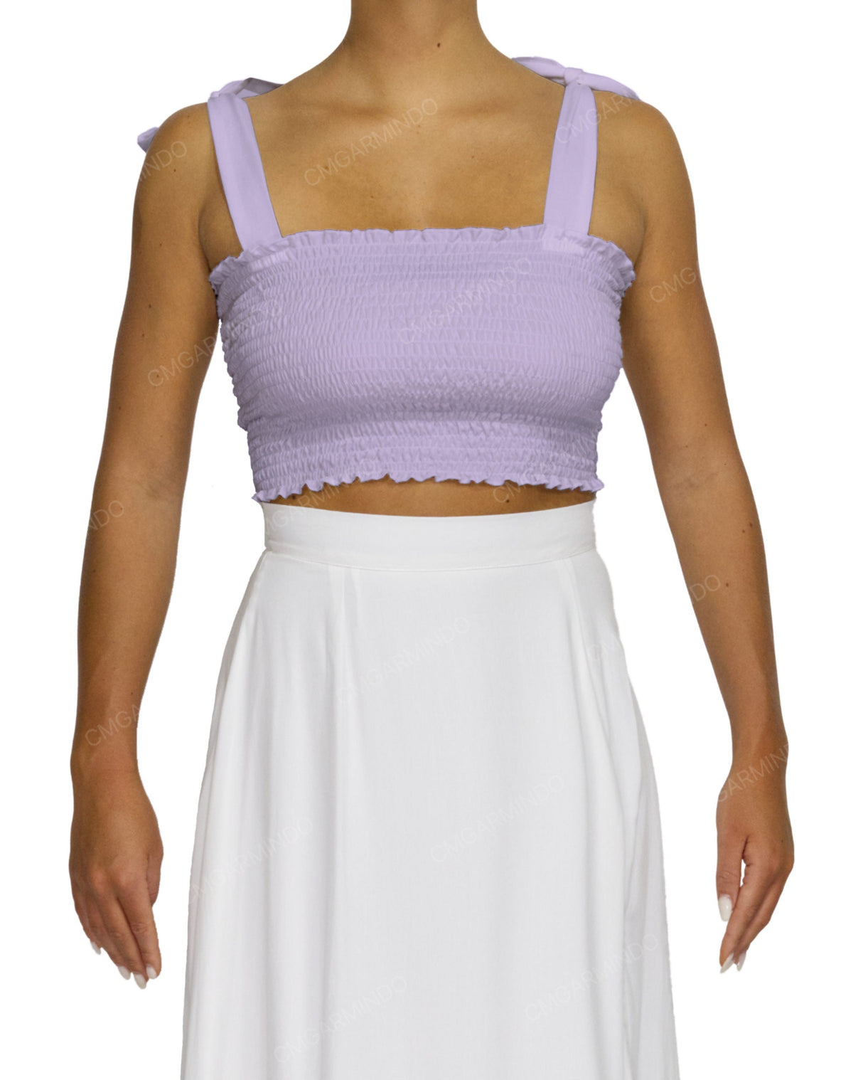 Shirred Shoulder Tie Crop Top