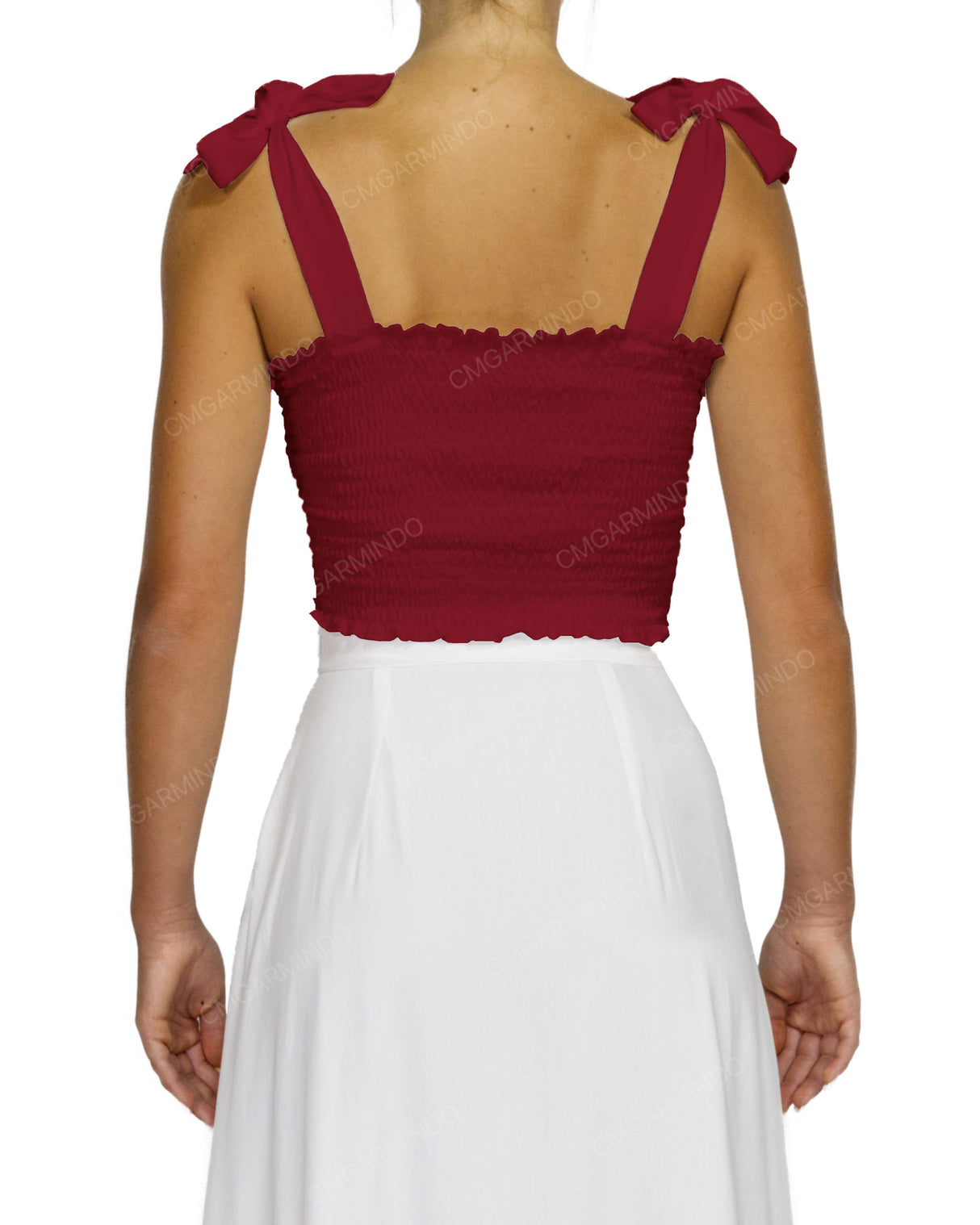 Shirred Shoulder Tie Crop Top
