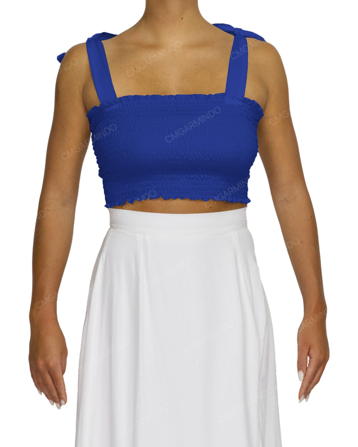 Shirred Shoulder Tie Crop Top