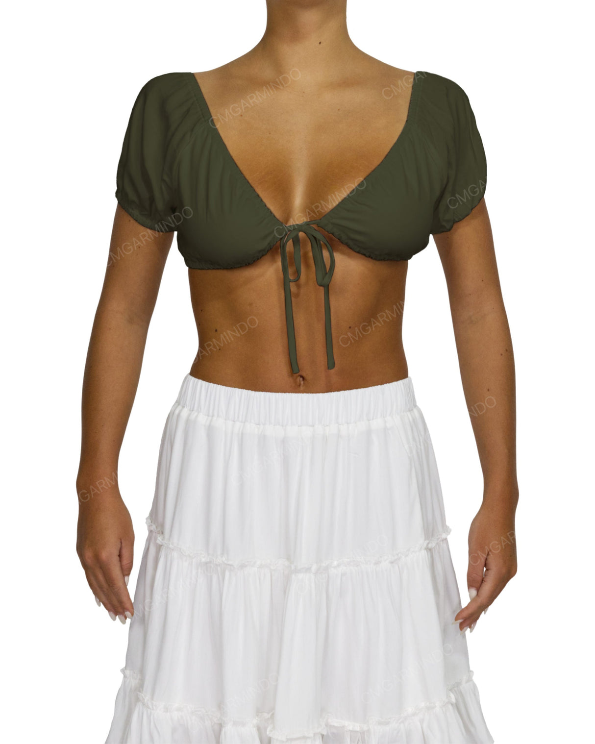 Puff Sleeve Tie Front Crop Top