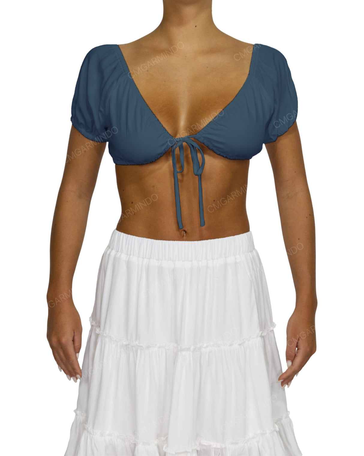 Puff Sleeve Tie Front Crop Top