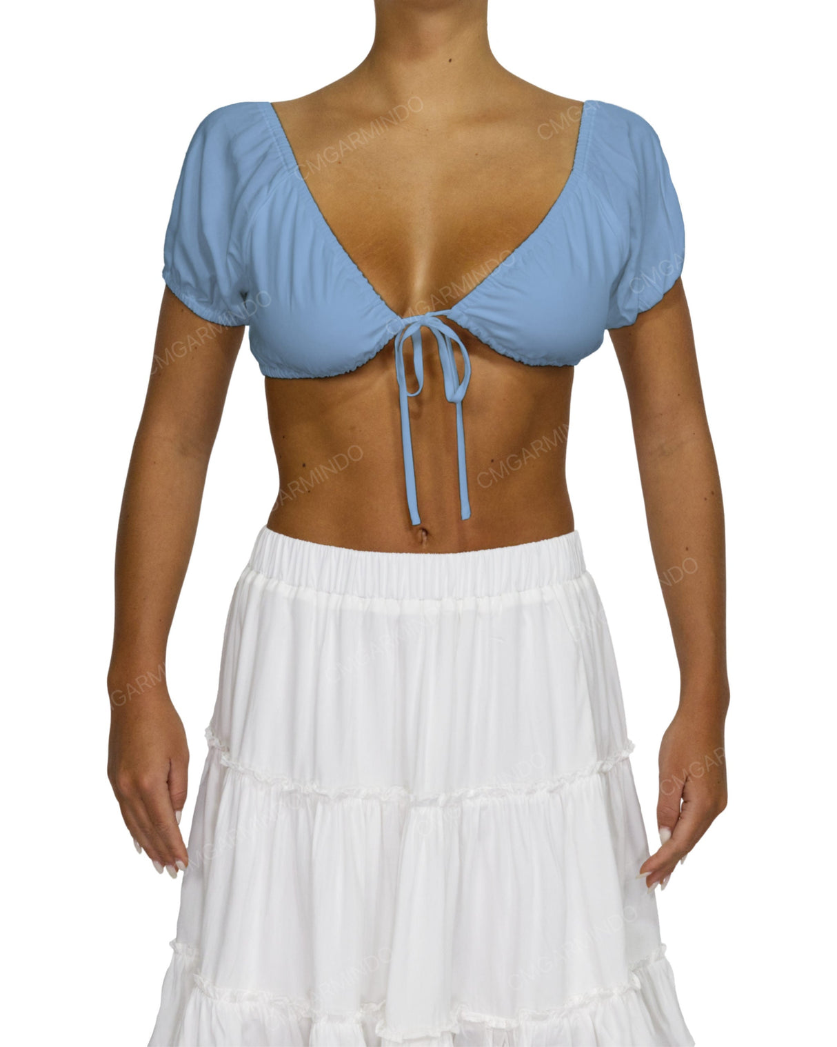 Puff Sleeve Tie Front Crop Top
