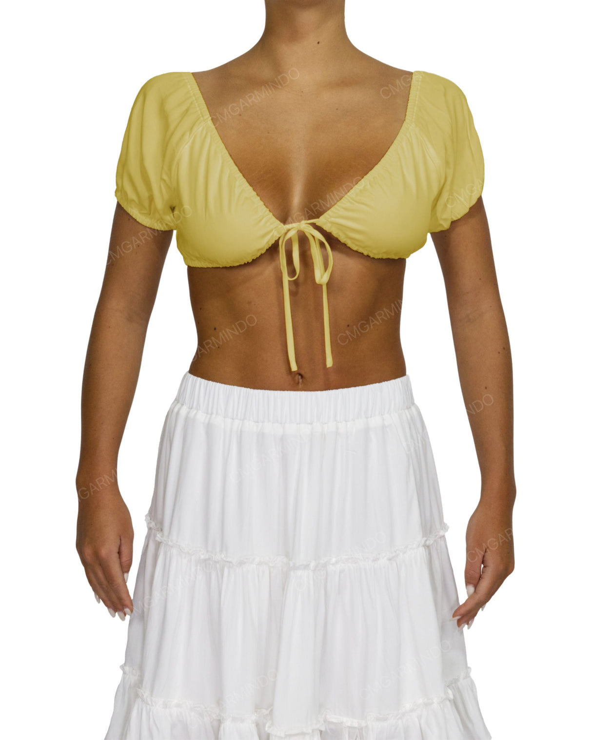 Puff Sleeve Tie Front Crop Top