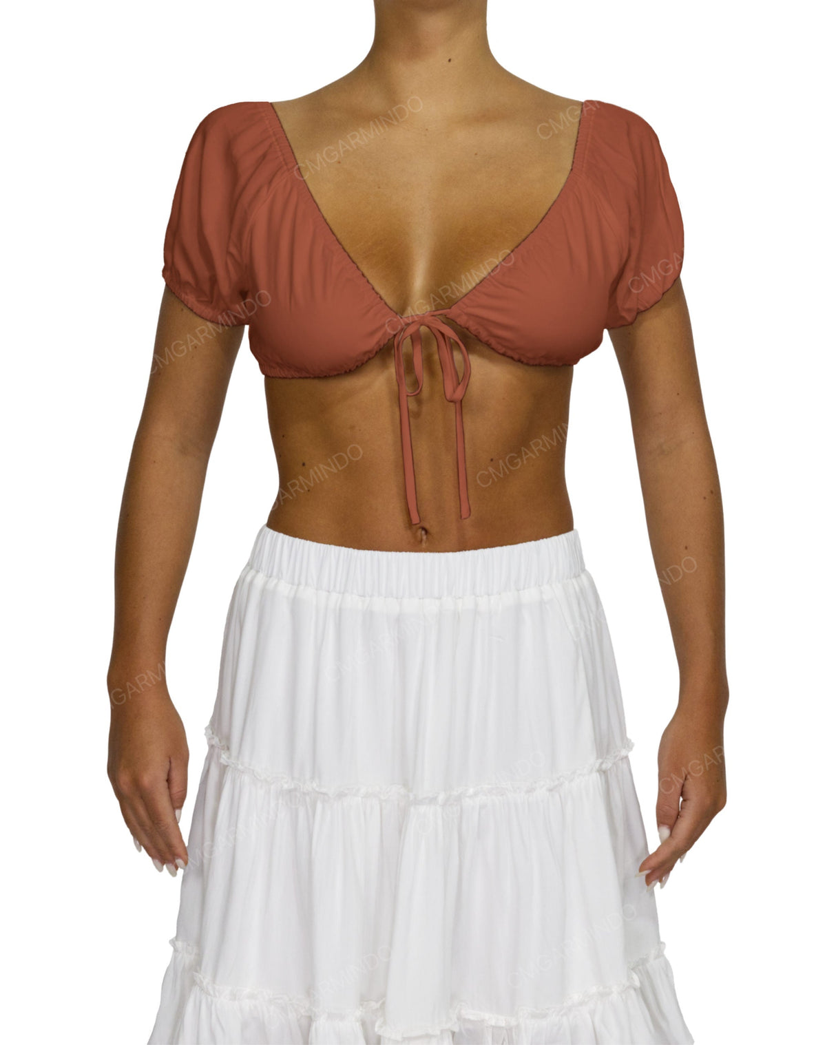 Puff Sleeve Tie Front Crop Top