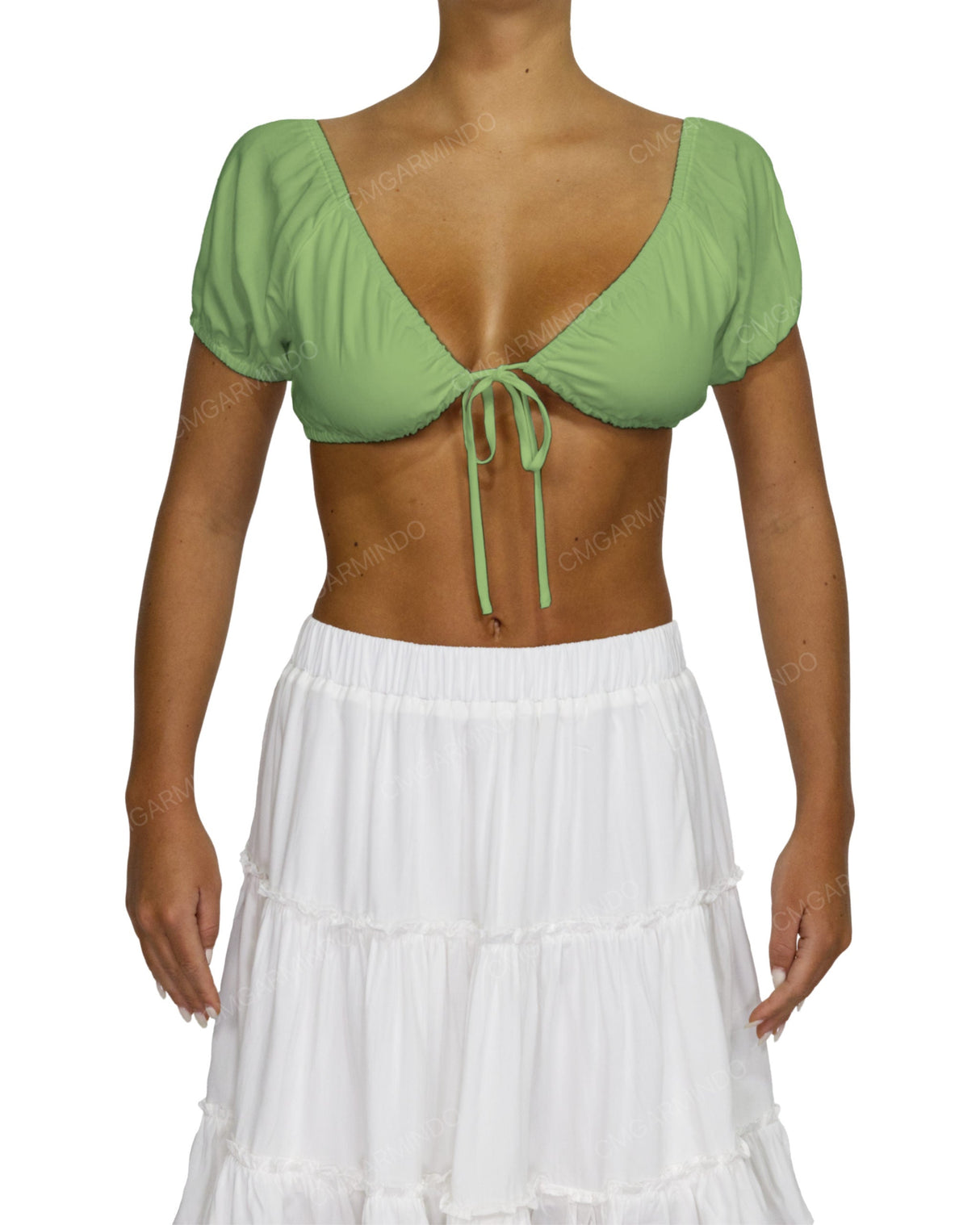 Puff Sleeve Tie Front Crop Top