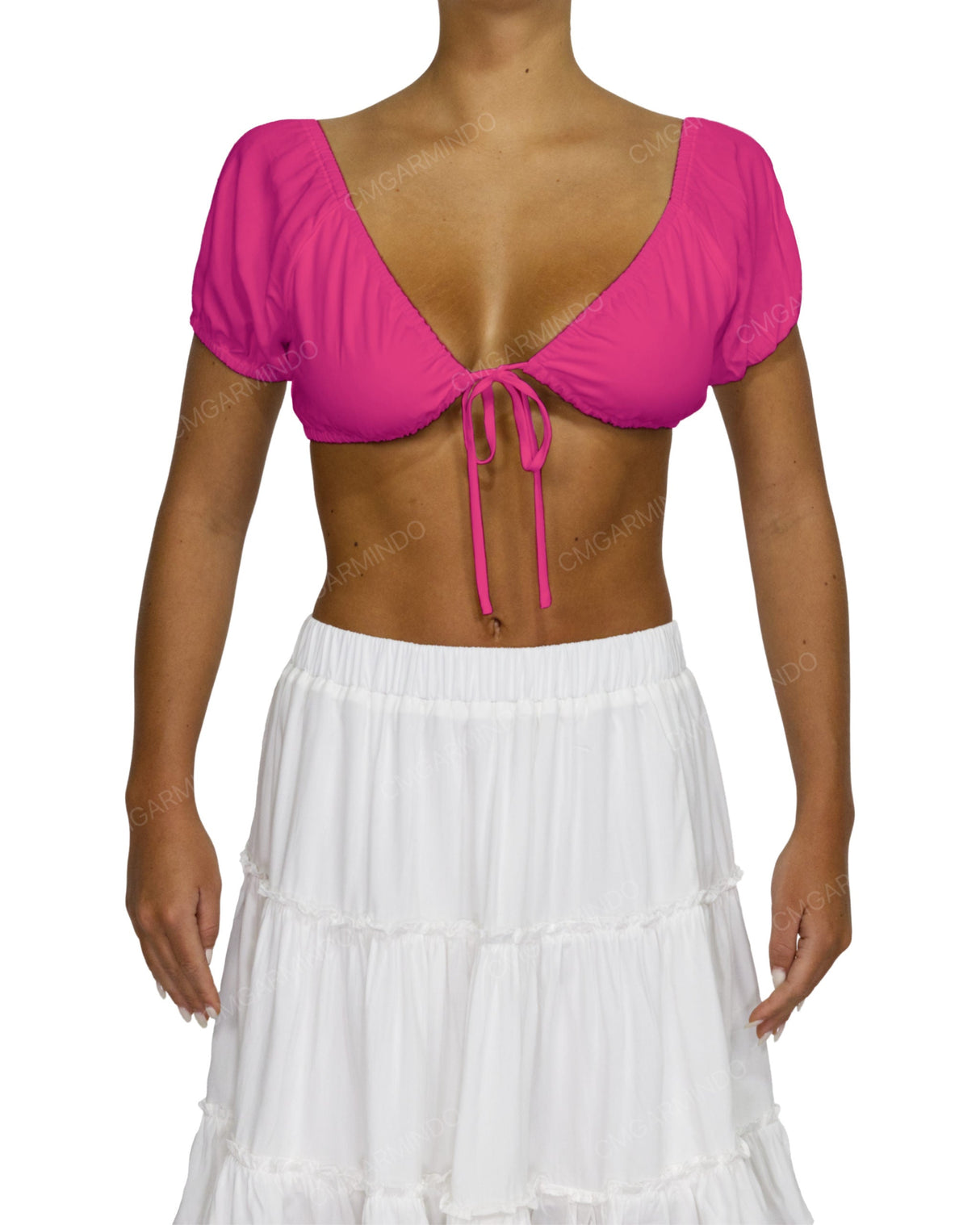 Puff Sleeve Tie Front Crop Top