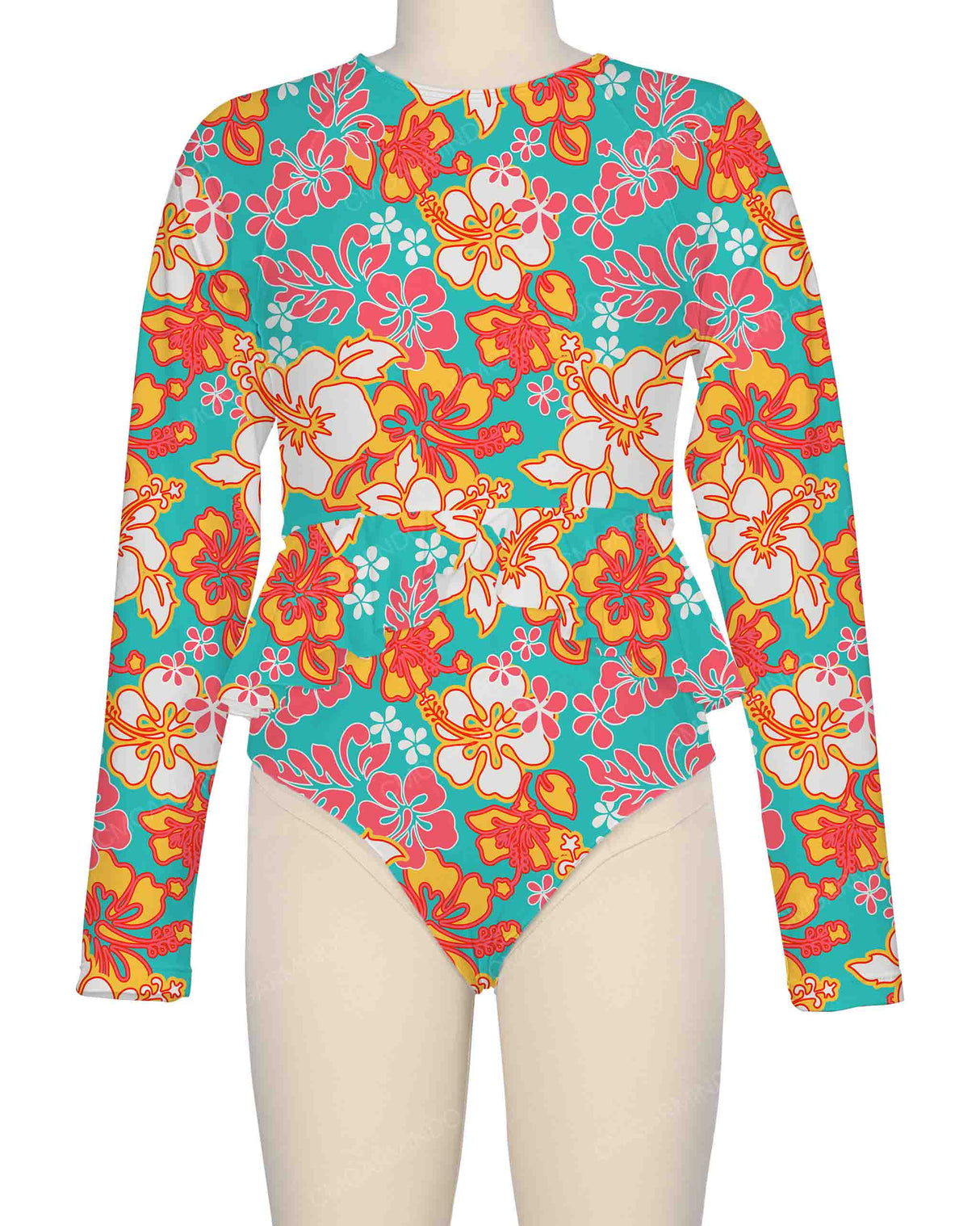 Long Sleeve Frill Waist One Piece