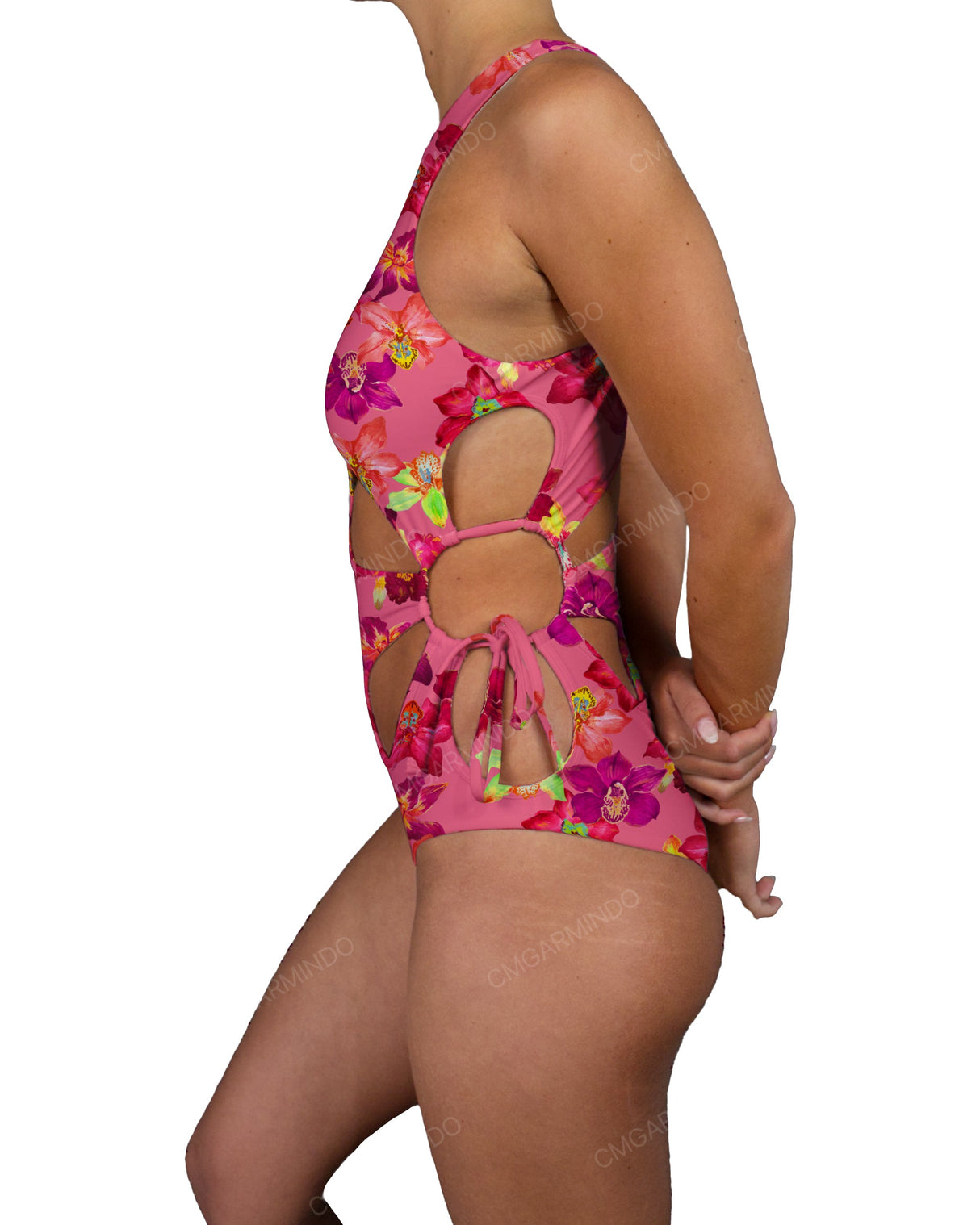 Crew Neck Binding Left Flower One Piece