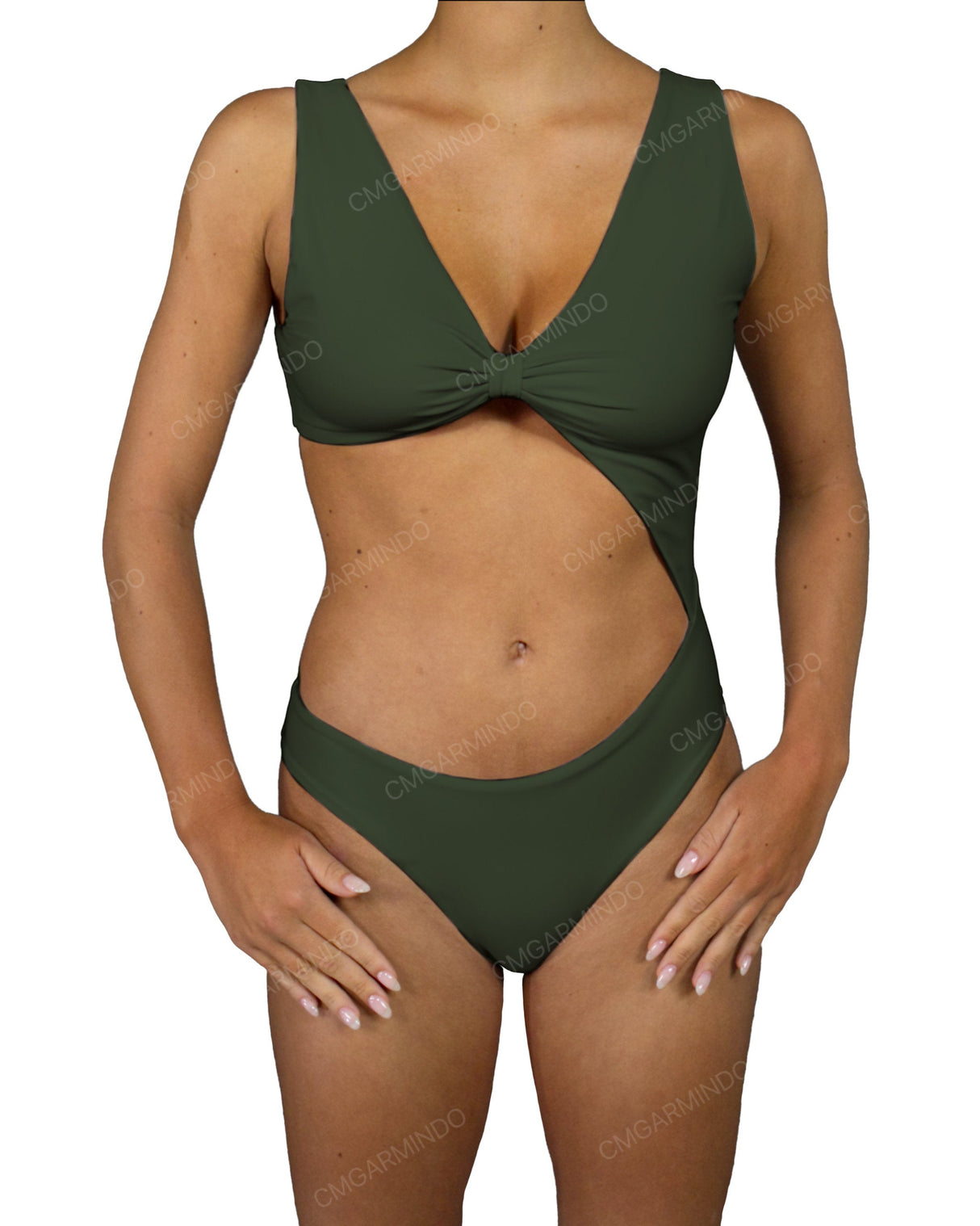V-Neck Scrunched Cut Out One Piece