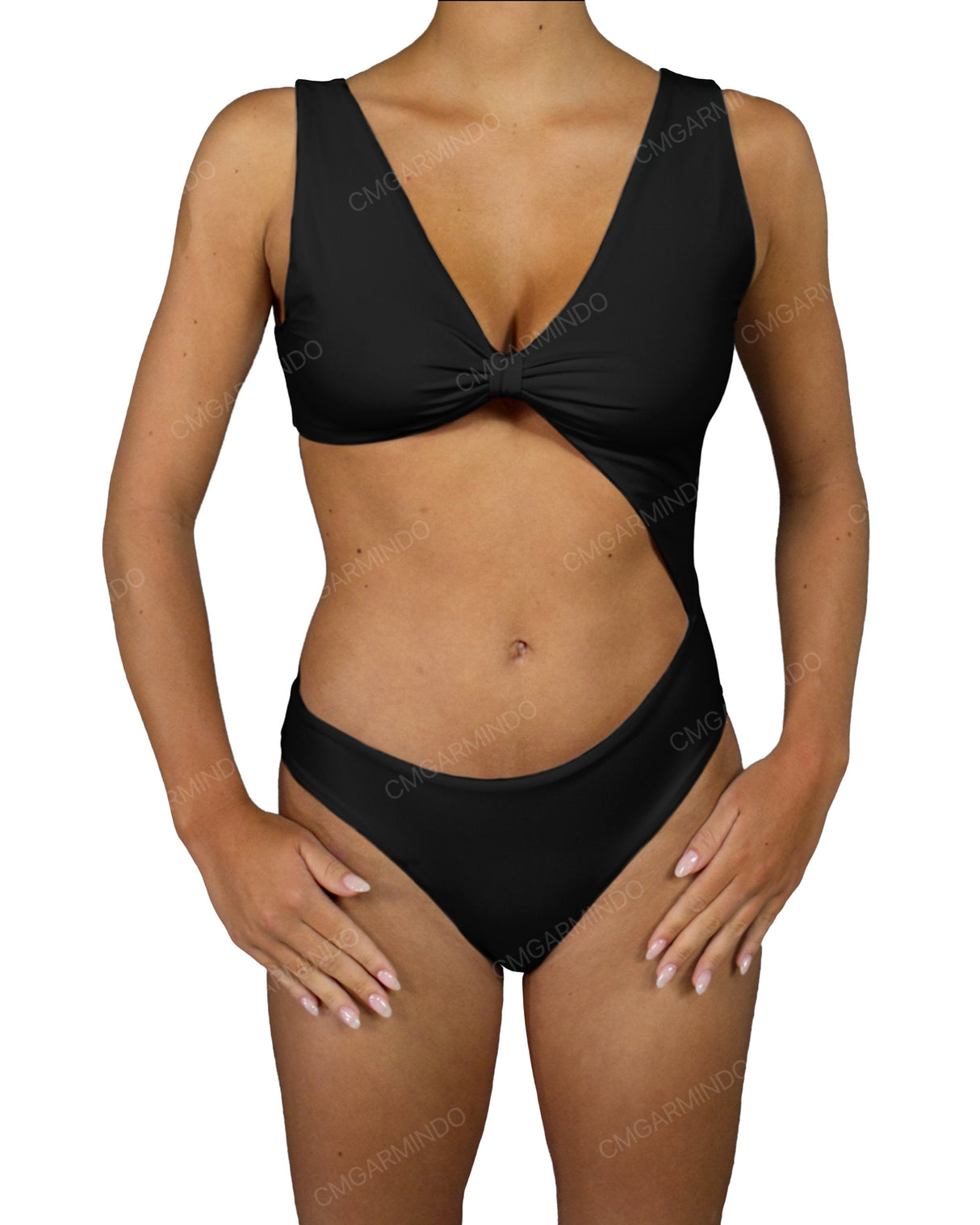 V-Neck Scrunched Cut Out One Piece