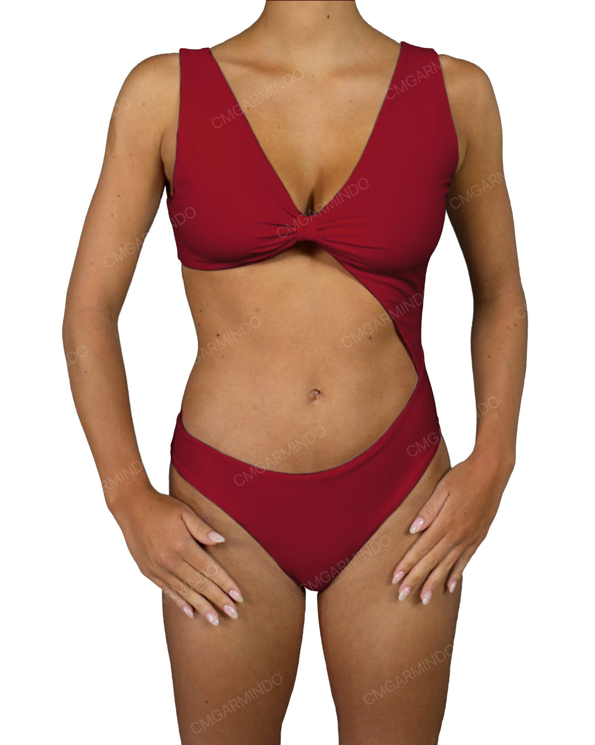 V-Neck Scrunched Cut Out One Piece