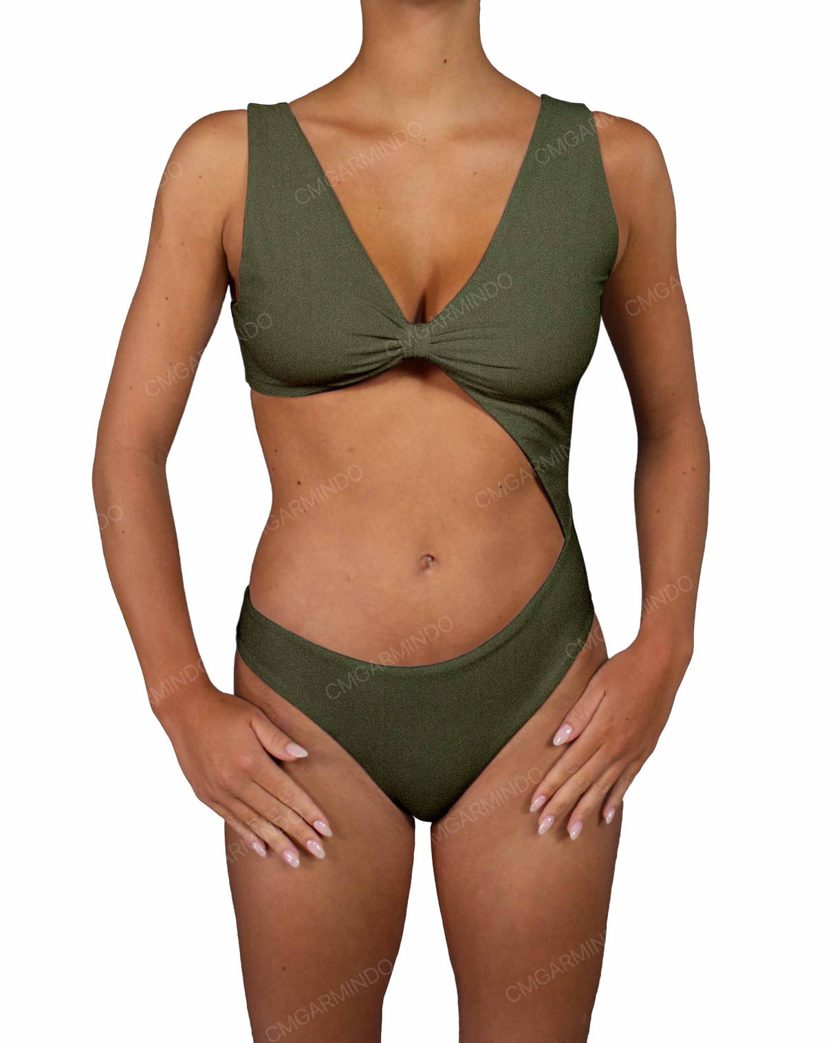 V-Neck Scrunched Cut Out One Piece